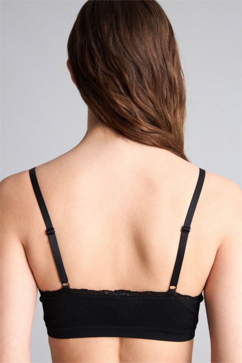WOMAN Black Lace Detail Removable Cup Removable Padded T-Shirt Bra