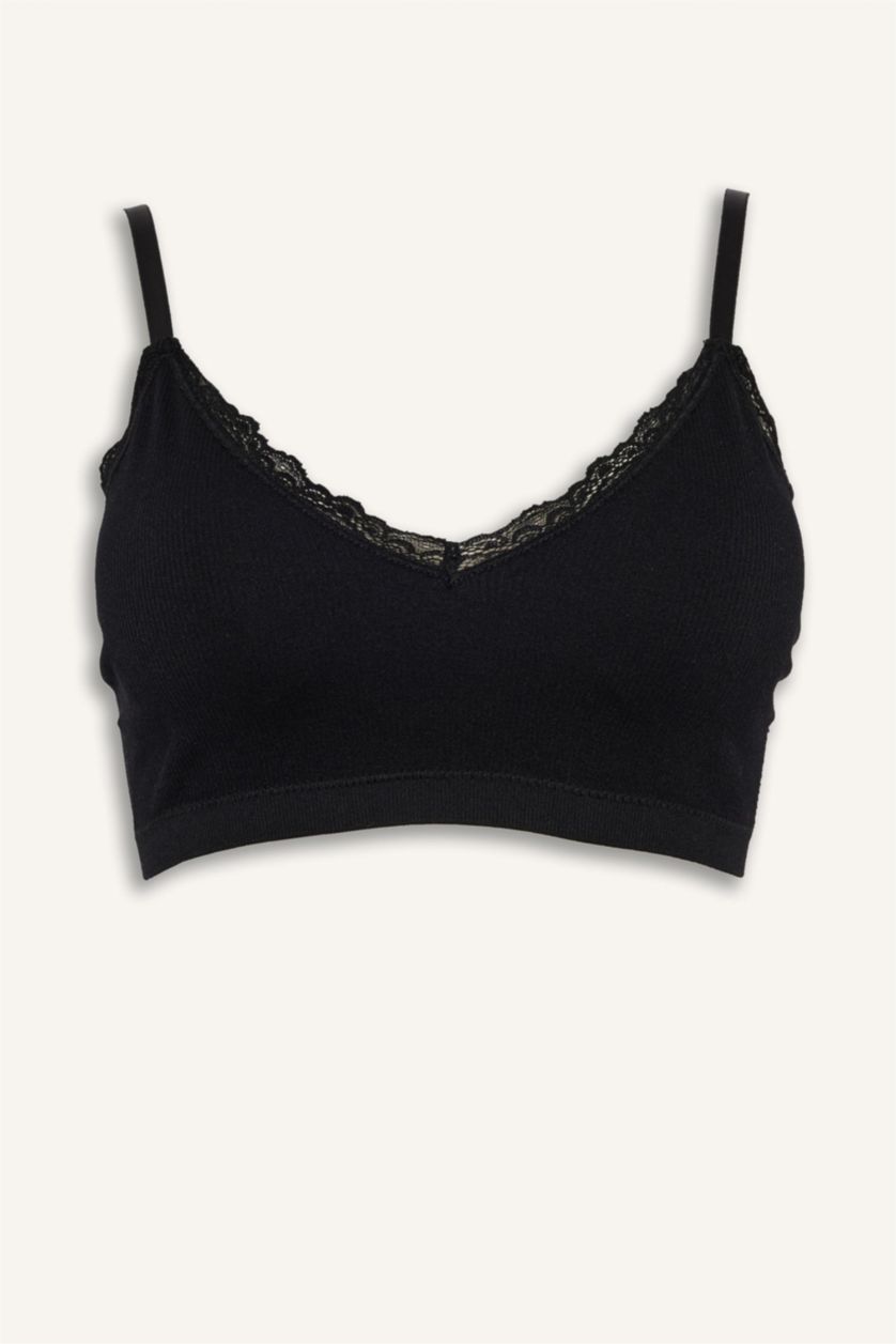 WOMAN Black Lace Detail Removable Cup Removable Padded T-Shirt Bra