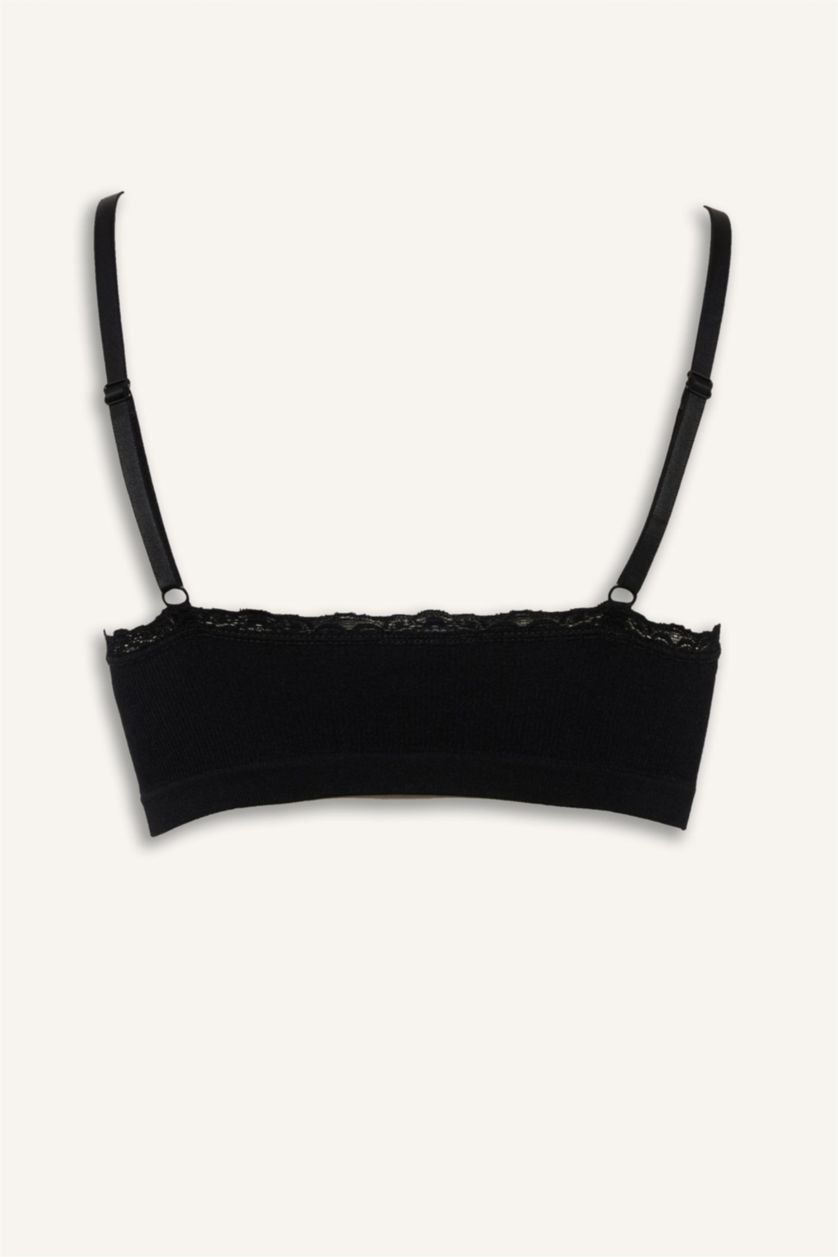 WOMAN Black Lace Detail Removable Cup Removable Padded T-Shirt Bra