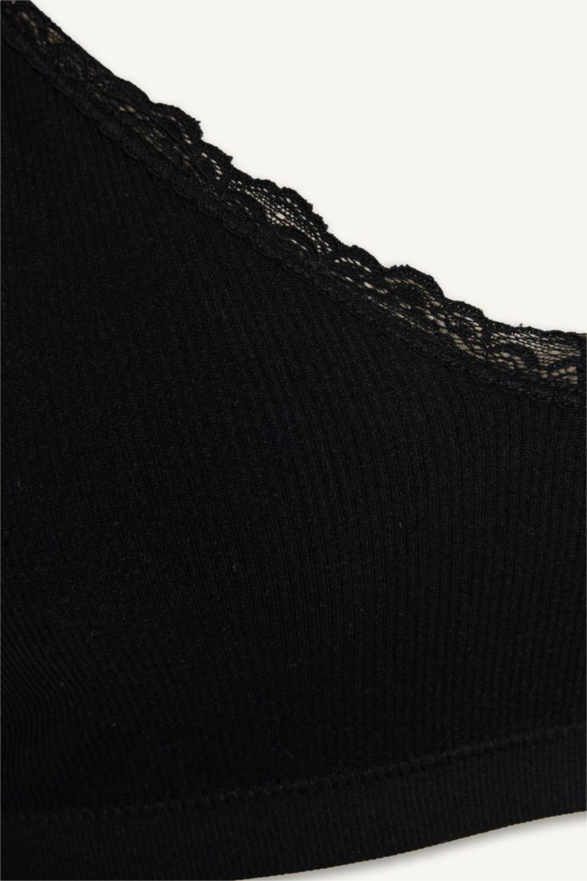 WOMAN Black Lace Detail Removable Cup Removable Padded T-Shirt Bra