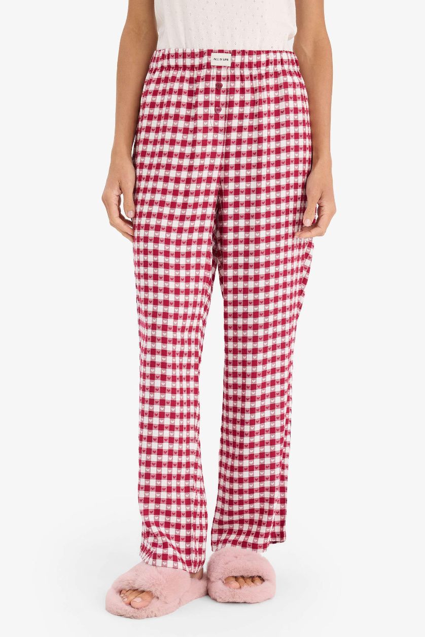 Woman Bordeaux Checked Flannel Pajama Bottoms