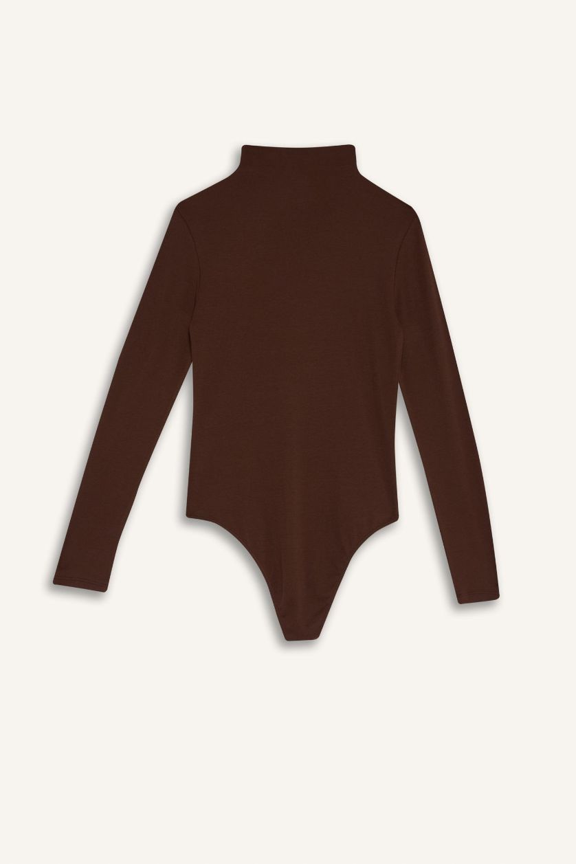 Kadın Kahve Yarım Balıkçı Yaka Modal Çıtçıtlı Body