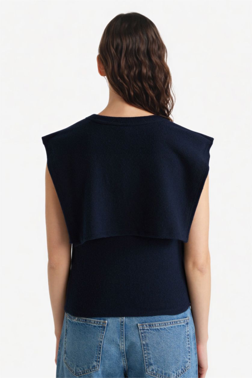 Женщины Синий Облегающая безрукавка с завязками и круглым вырезом