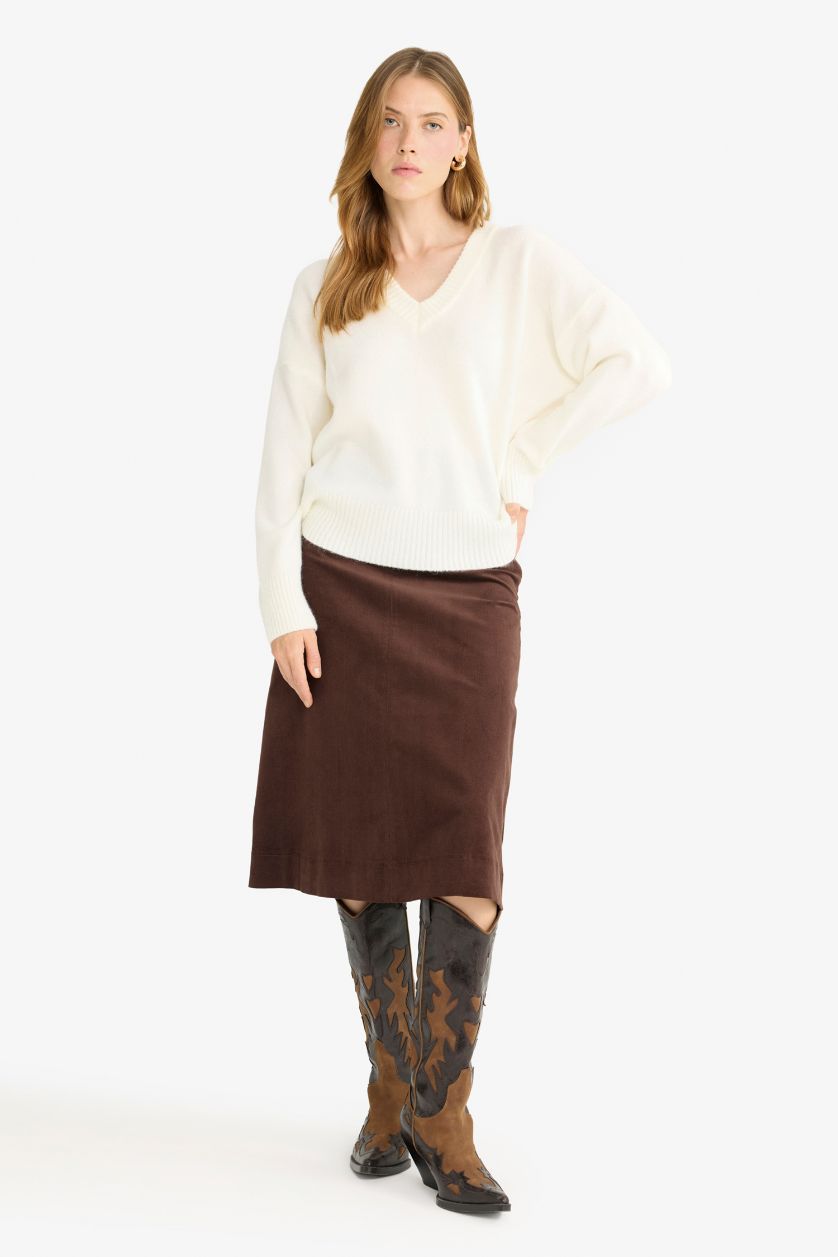 FEMME Marron Jupe mi-longue en velours taille normale Coupe régulière