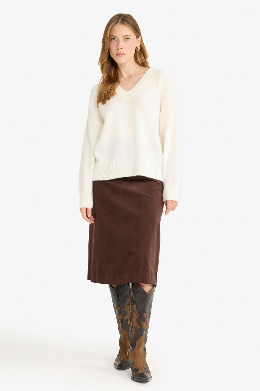 FEMME Marron Jupe mi-longue en velours taille normale Coupe régulière