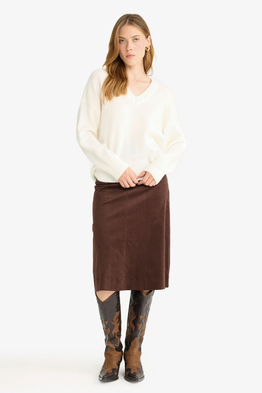 FEMME Marron Jupe mi-longue en velours taille normale Coupe régulière