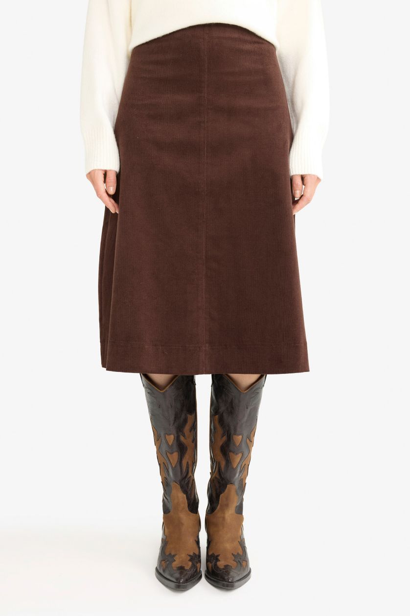 FEMME Marron Jupe mi-longue en velours taille normale Coupe régulière