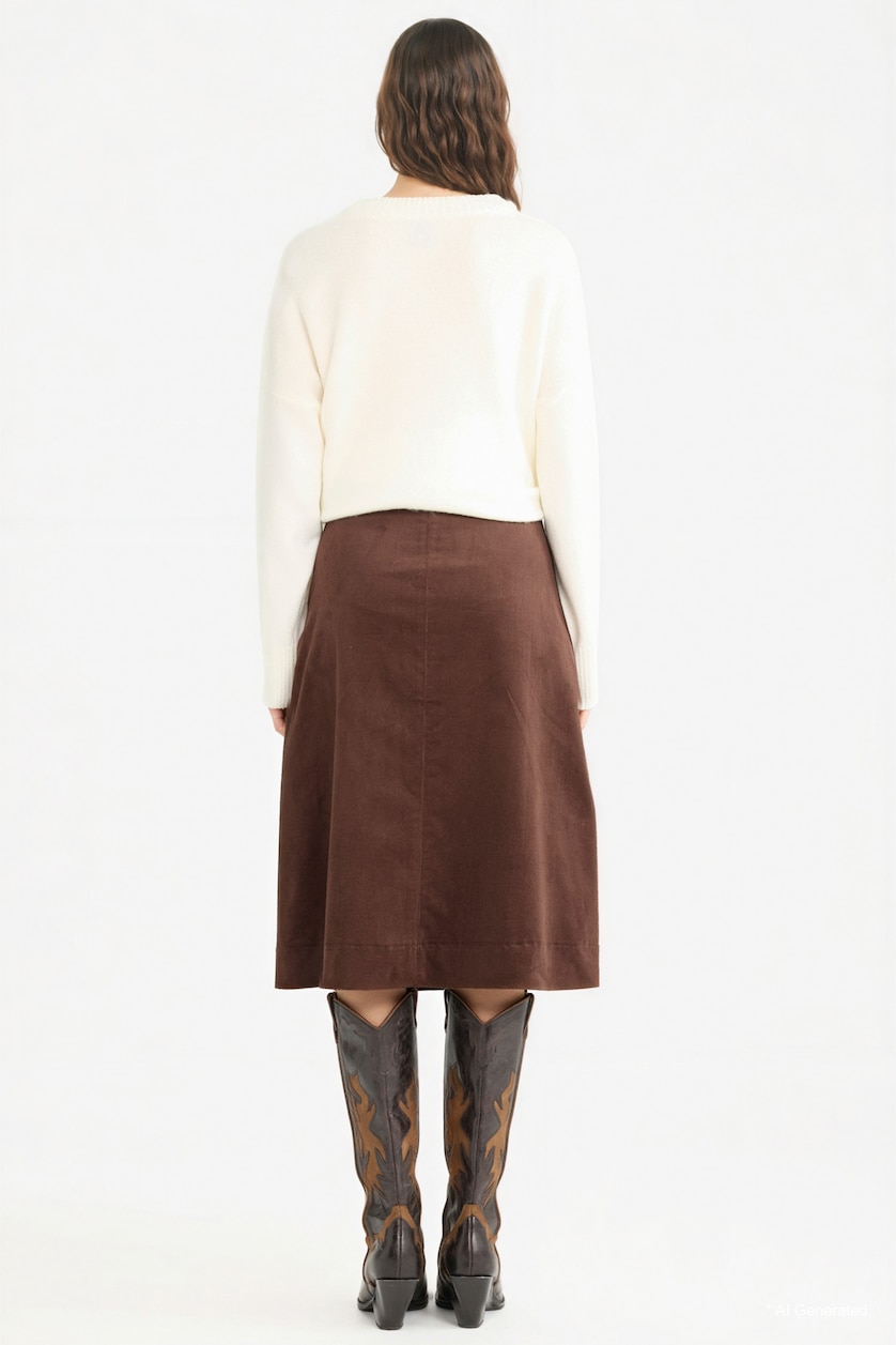 Women Brown Regular Fit Velvet Normal Waist Midi Skirt