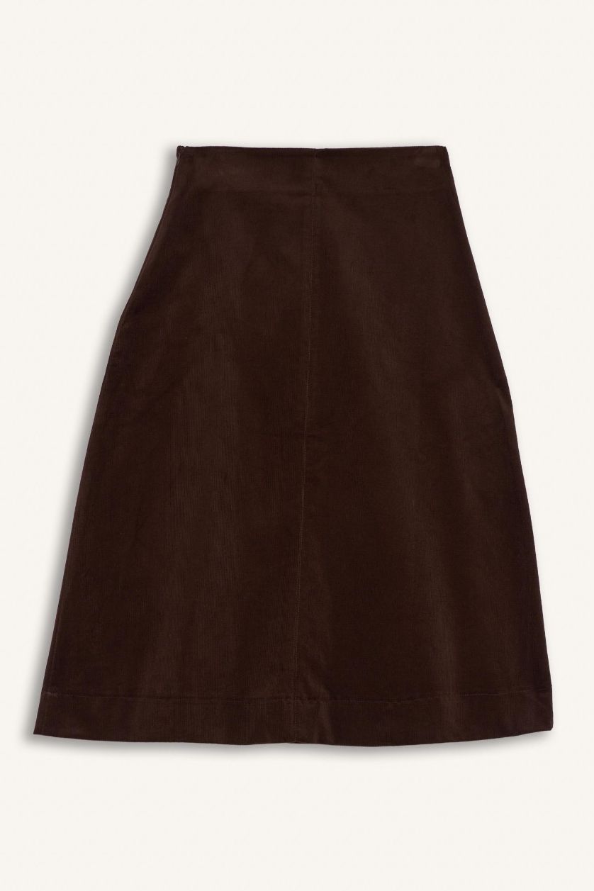 FEMME Marron Jupe mi-longue en velours taille normale Coupe régulière