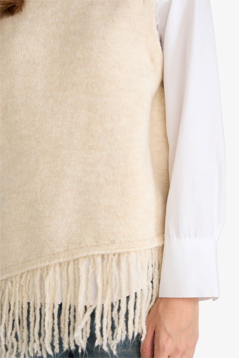 Woman Ecru Oversize Crew Neck Knitwear Vest