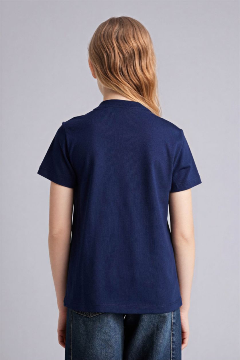 GIRLS & TEENS NAVY Girl Regular Fit Crew Neck Slogan Print T-Shirt