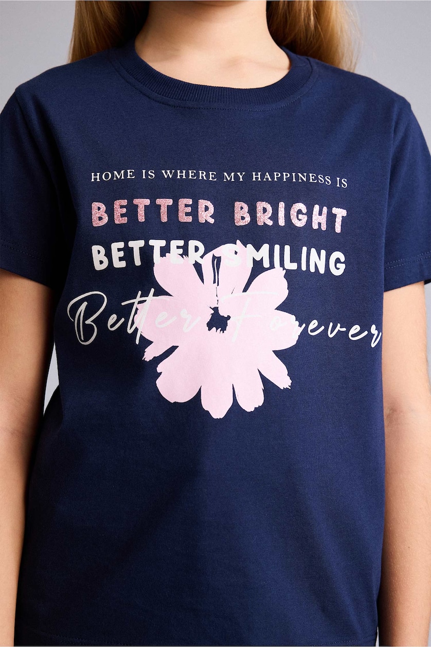 GIRLS & TEENS NAVY Girl Regular Fit Crew Neck Slogan Print T-Shirt
