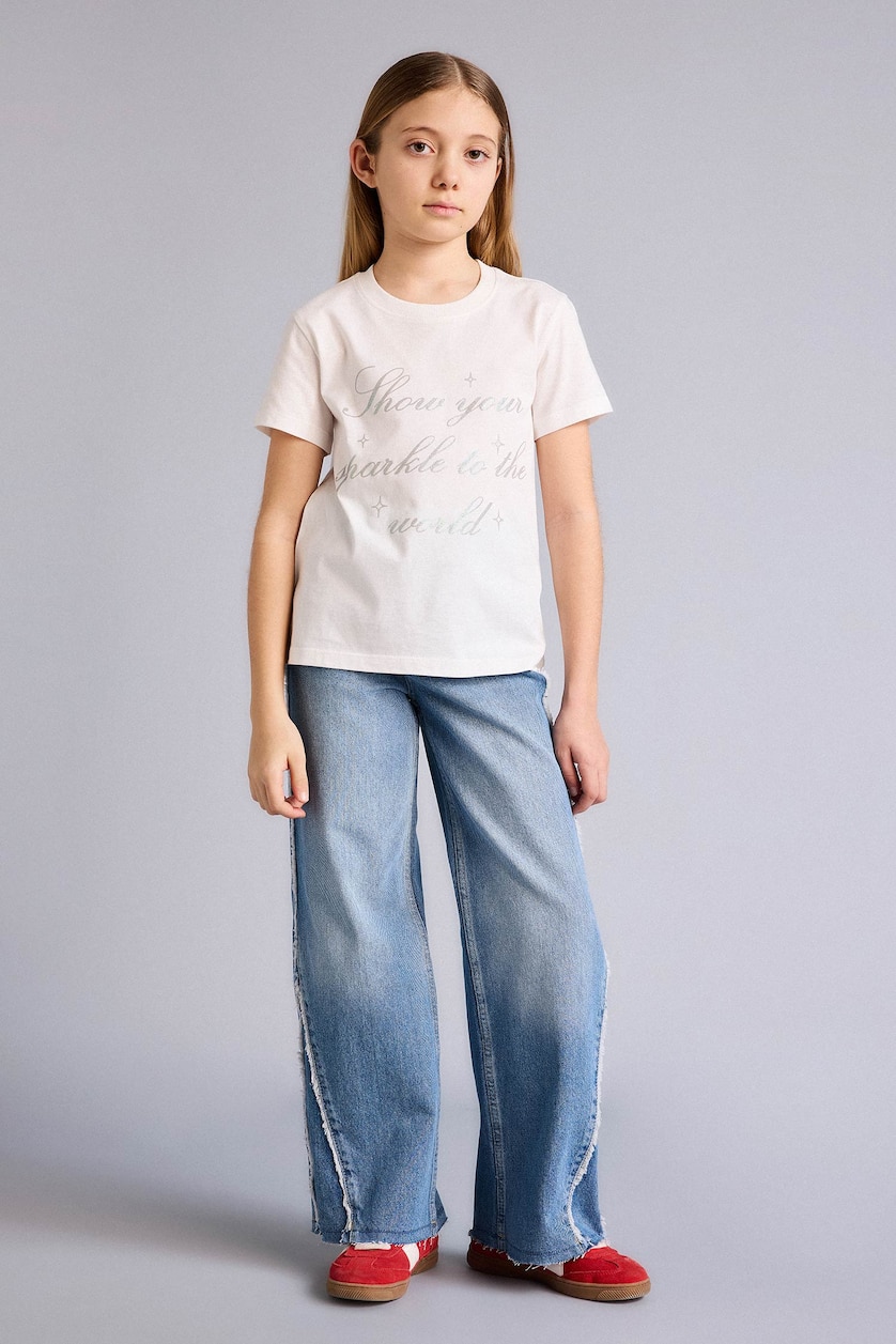 Young Girls - Teen Girls White Girl Regular Fit Crew Neck Slogan Print Short Sleeve T-Shirt