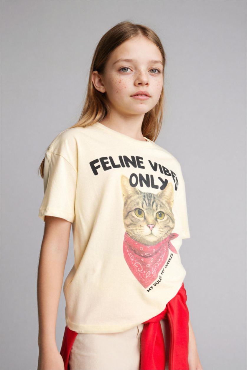 GIRLS & TEENS Light Yellow Oversize Fit Animal Short Sleeve T-Shirt