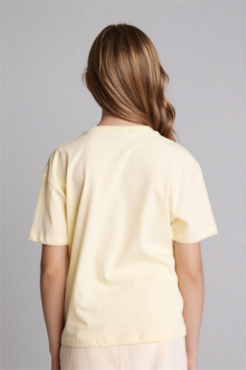 GIRLS & TEENS Light Yellow Oversize Fit Animal Short Sleeve T-Shirt