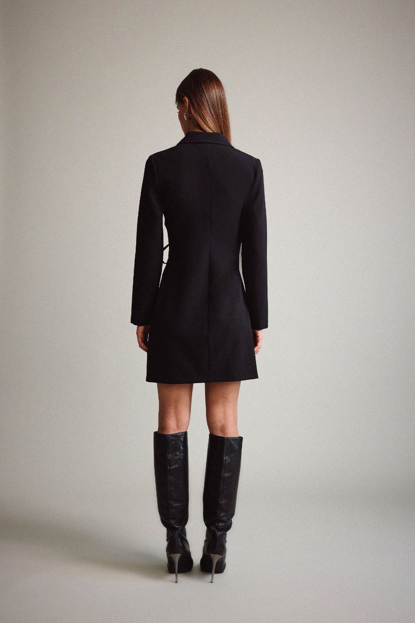 Kadın Siyah Krep Uzun Kollu Mini Elbise 