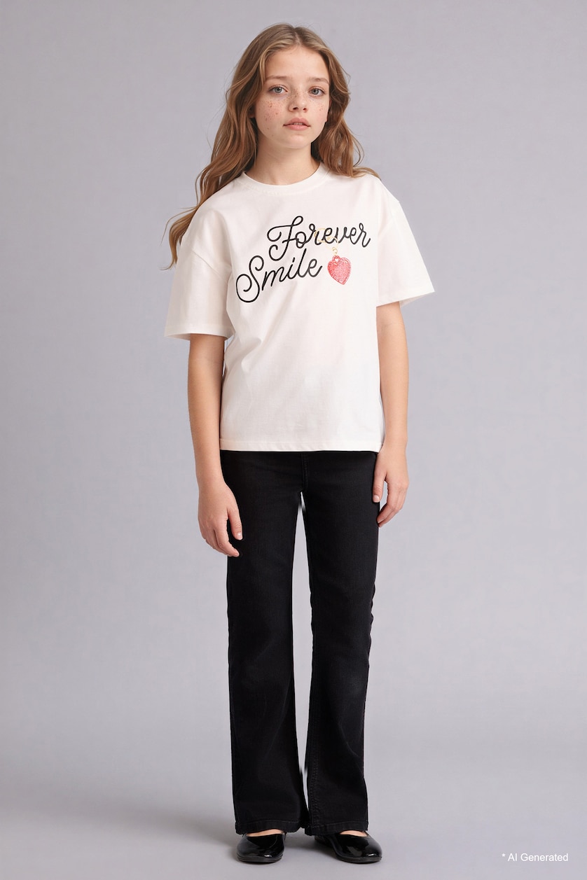 GIRLS & TEENS Ecru Girl Oversize Printed Short Sleeve T-Shirt