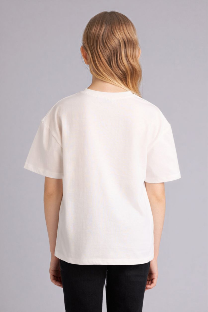 Kız Çocuk - Genç Kız Ekru Oversıze Baskılı Tişört Kız Çocuk