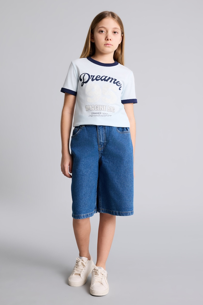 Young Girls - Teen Girls Light Blue Girl Regular Fit Printed Short Sleeve T-Shirt
