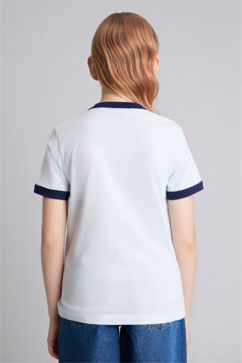 Девочки и подростки Светло-синий Футболка Regular Fit с круглым вырезом узором из цифр и коротким рукавом для девочек