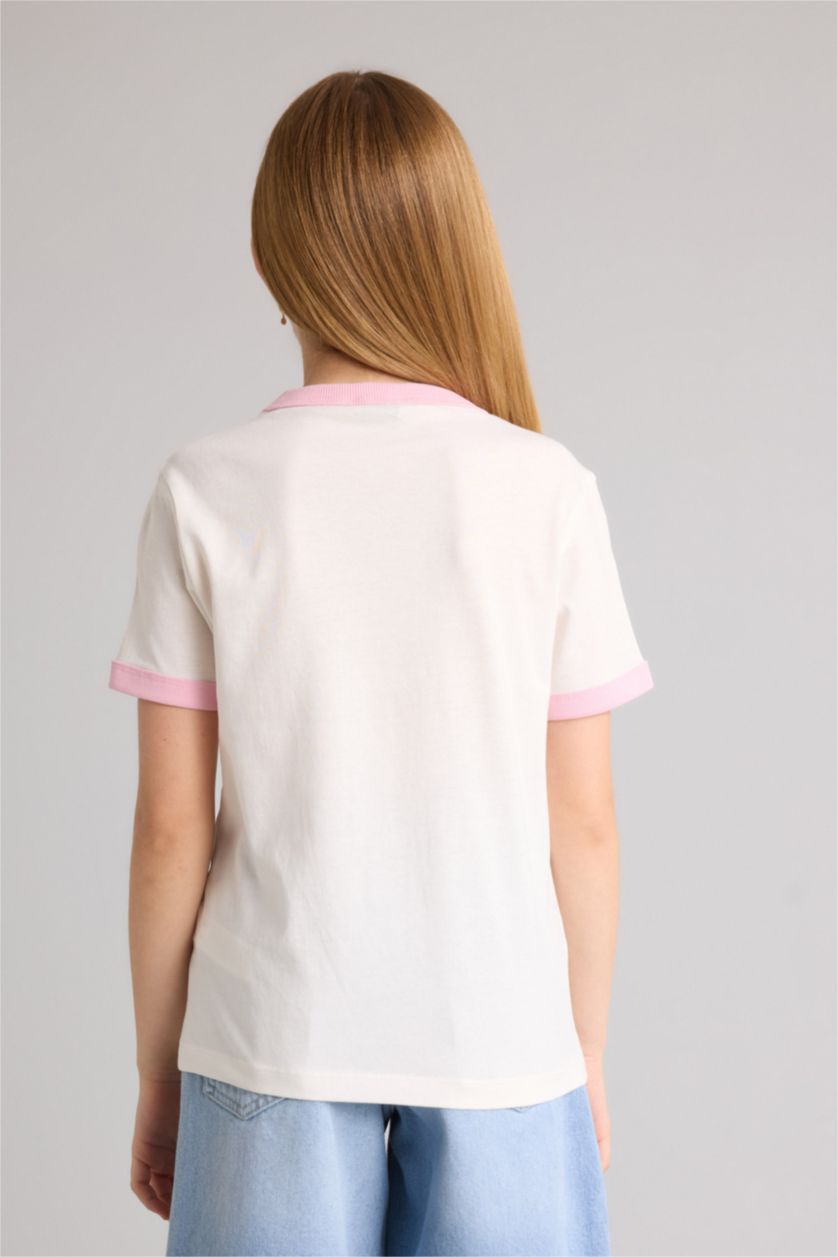 Девочки и подростки Бежевый Футболка Regular Fit с круглым вырезом узором из цифр и коротким рукавом для девочек