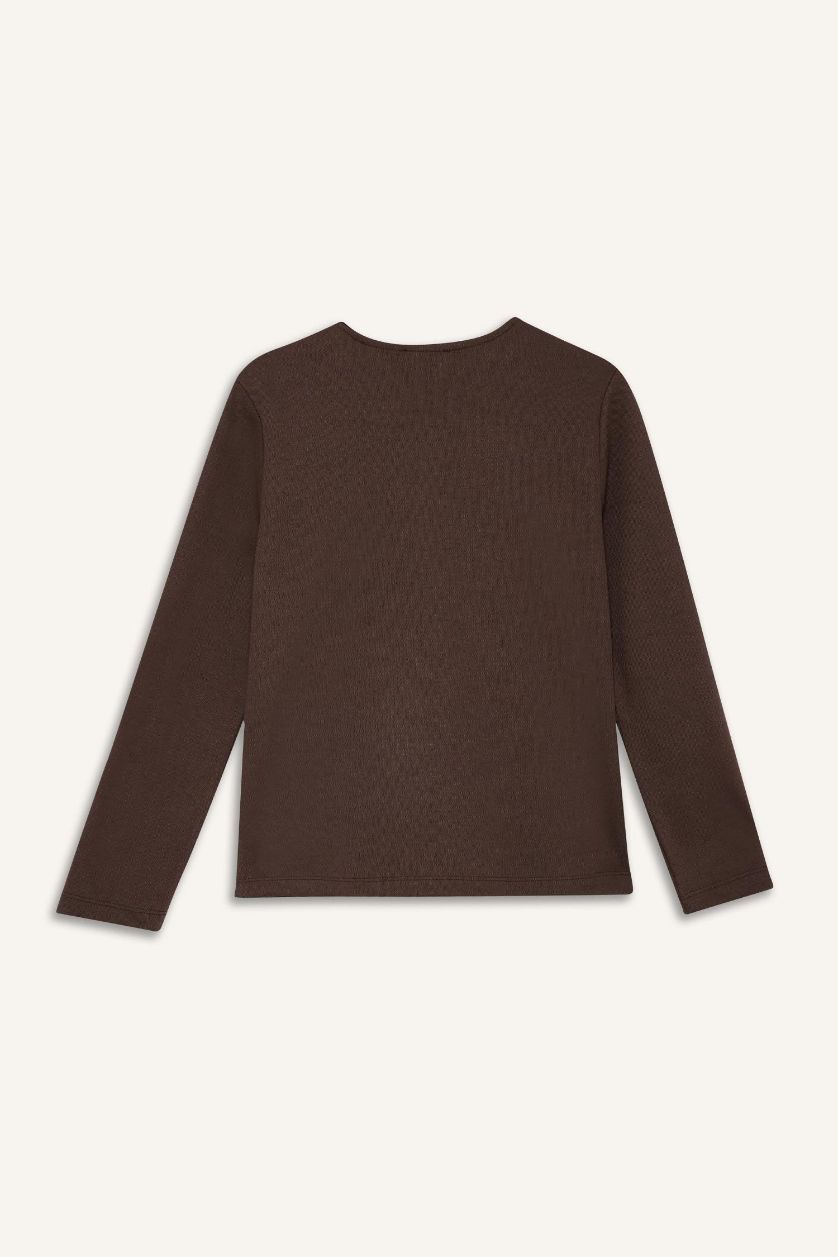 Kadın Kahve Regular Fıt V Yaka Pike Hırka