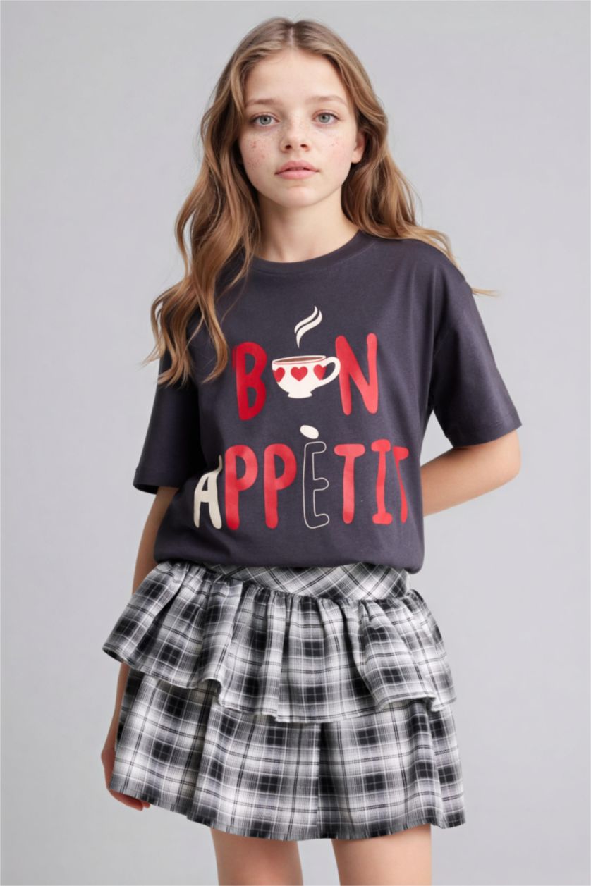 Девочки и подростки Антрацит Футболка оверсайз с круглым вырезом принтом-слоганом и коротким рукавом для девочек