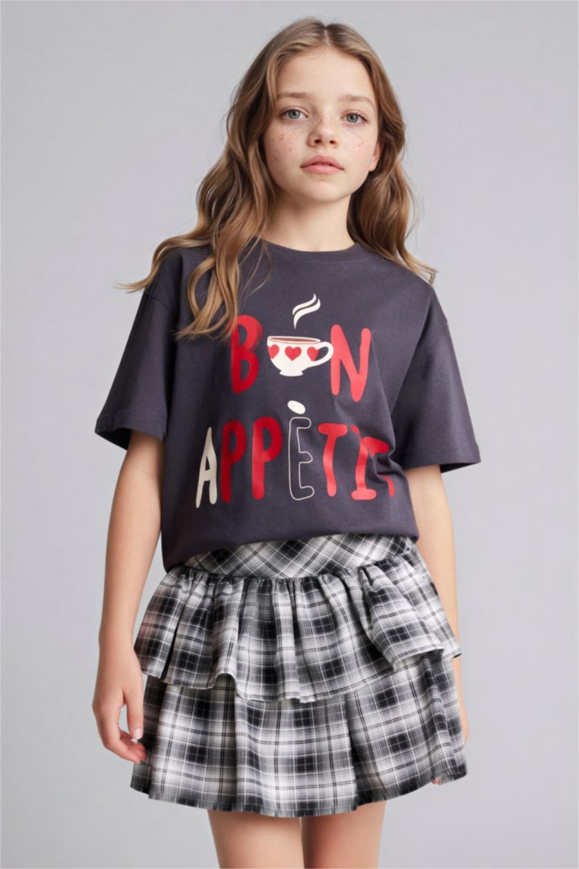 Девочки и подростки Антрацит Футболка оверсайз с круглым вырезом принтом-слоганом и коротким рукавом для девочек