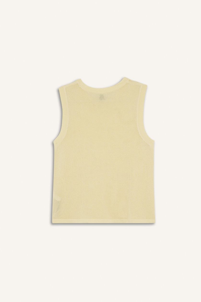 Kadın Sarı Regular Fıt Ajurlu Bisiklet Yaka Triko Atlet