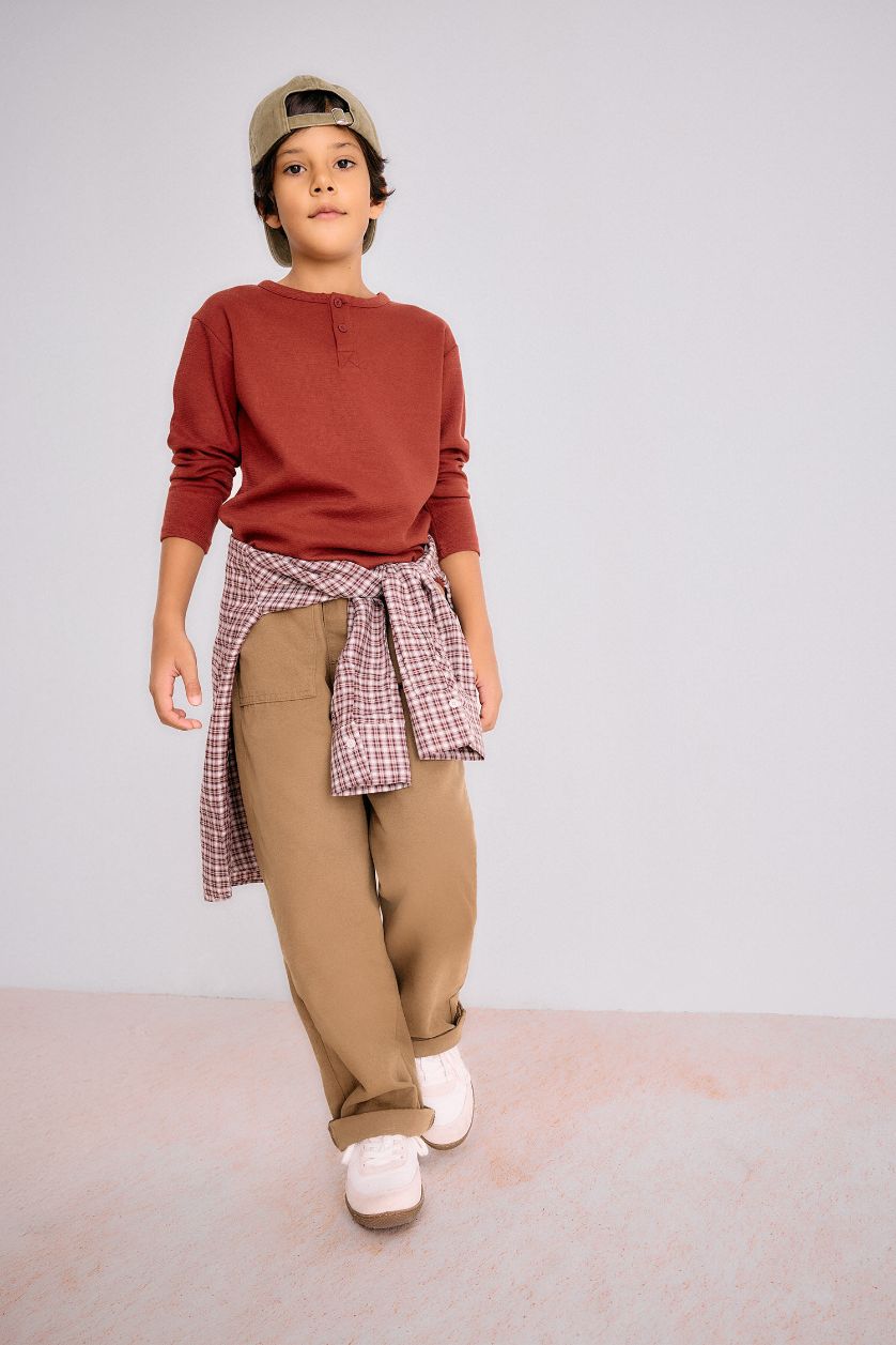 Erkek Çocuk - Genç Erkek Bordo Bisiklet Yaka Uzun Kollu Tişört Erkek Çocuk