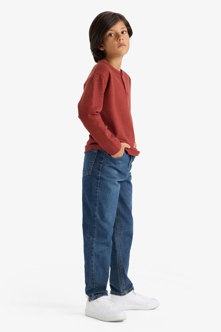 Erkek Çocuk - Genç Erkek Bordo Bisiklet Yaka Uzun Kollu Tişört Erkek Çocuk