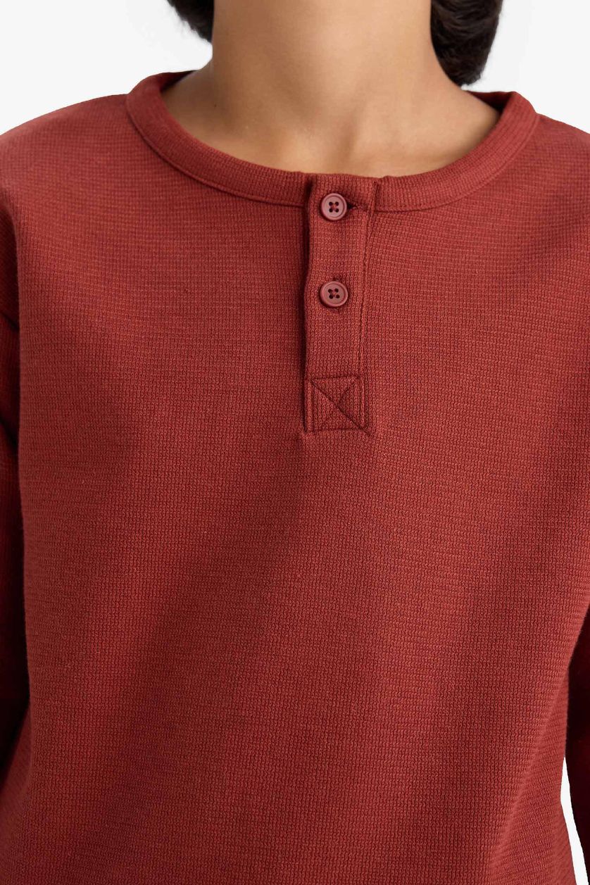 Erkek Çocuk - Genç Erkek Bordo Bisiklet Yaka Uzun Kollu Tişört Erkek Çocuk