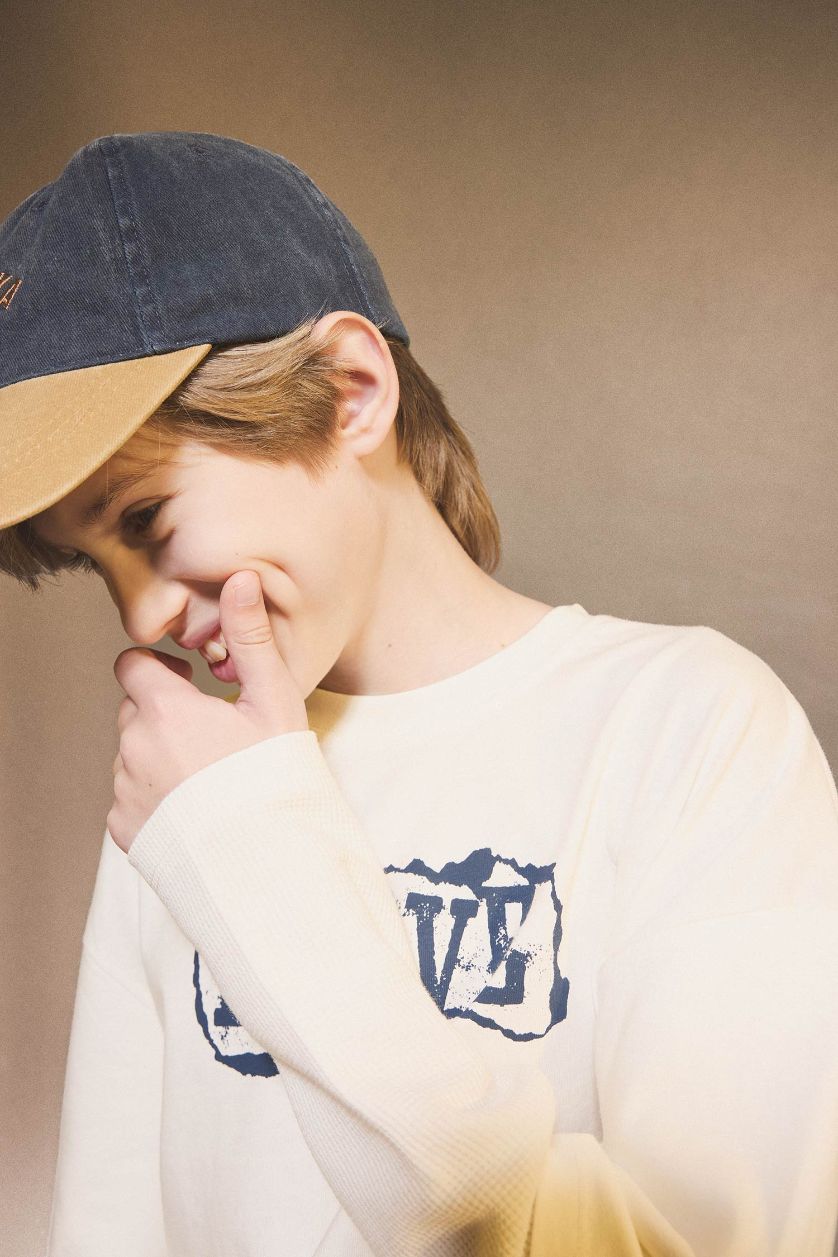 BOYS & TEENS White Boy Oversize Crew Neck Printed Long Sleeve T-Shirt