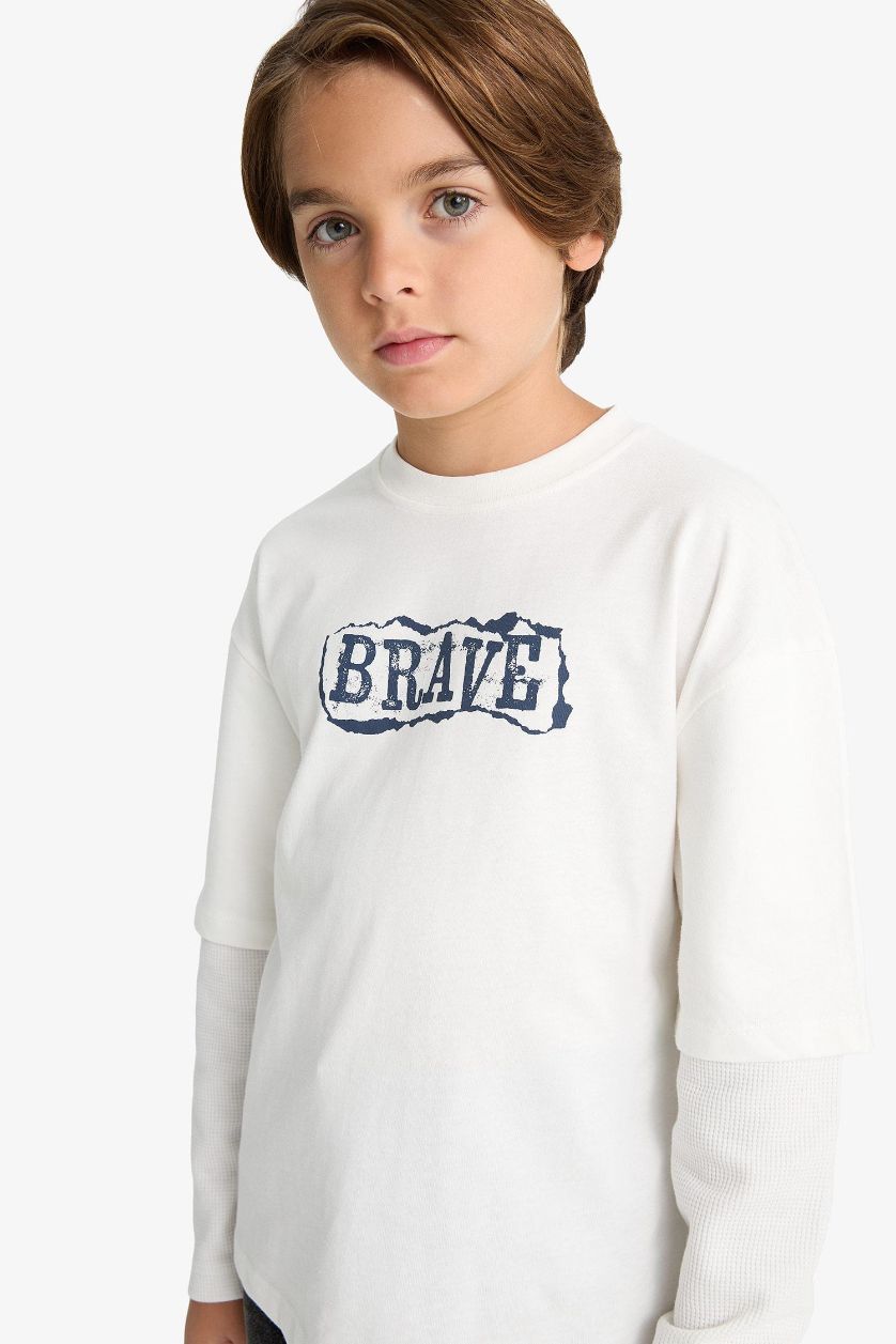 BOYS & TEENS White Boy Oversize Crew Neck Printed Long Sleeve T-Shirt