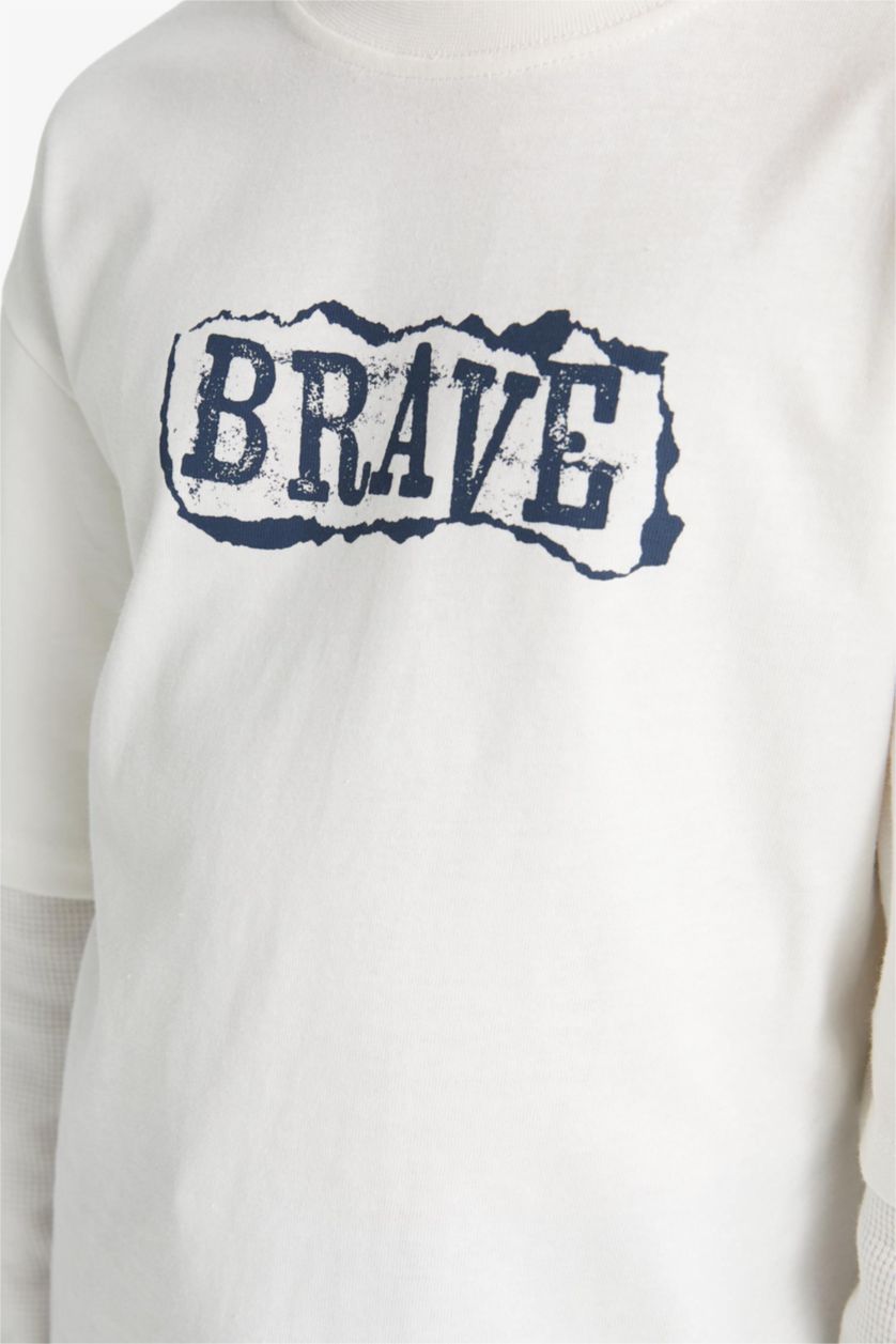 BOYS & TEENS White Boy Oversize Crew Neck Printed Long Sleeve T-Shirt