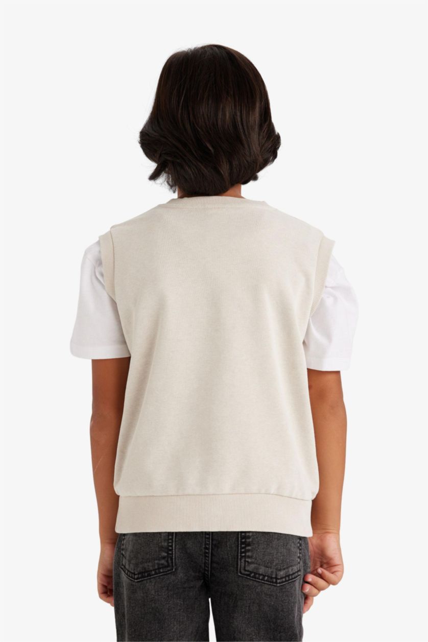 Erkek Çocuk - Genç Erkek Açık Bej V Yaka Yıkamalı Süveter Erkek Çocuk