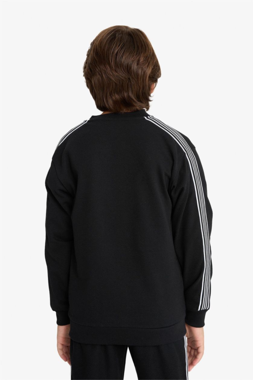 Erkek Çocuk - Genç Erkek Siyah Kolej Yaka Fermuarlı Bomber Ceket Erkek Çocuk