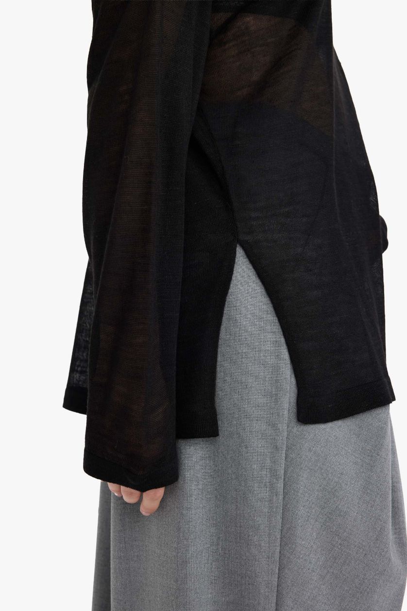 Kadın Siyah Relax Fit Bisiklet Yaka İnce Triko Kazak