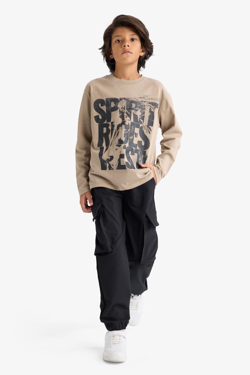 Erkek Çocuk - Genç Erkek Siyah Jogger Fit Kargo Paraşüt Pantolon Erkek Çocuk