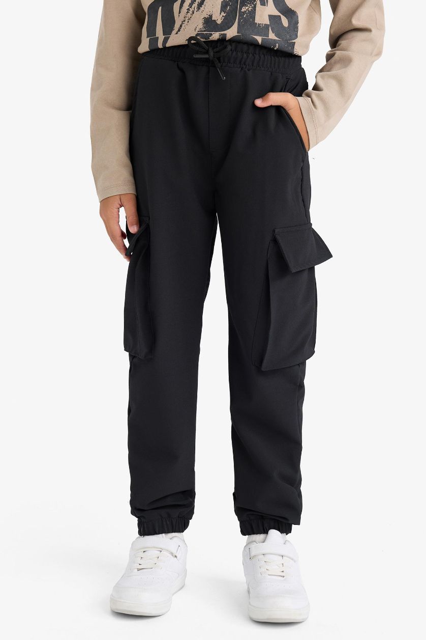 Erkek Çocuk - Genç Erkek Siyah Jogger Fit Kargo Paraşüt Pantolon Erkek Çocuk
