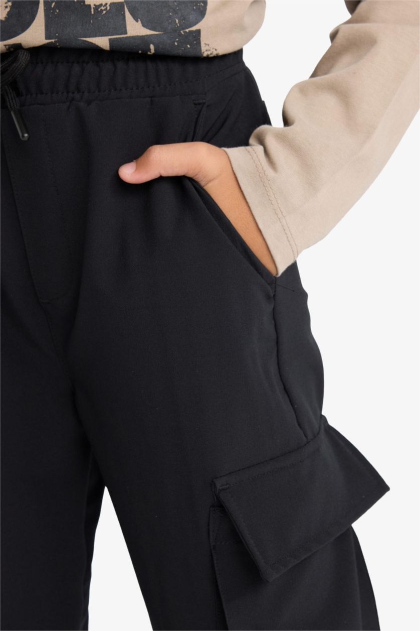 Erkek Çocuk - Genç Erkek Siyah Jogger Fit Kargo Paraşüt Pantolon Erkek Çocuk