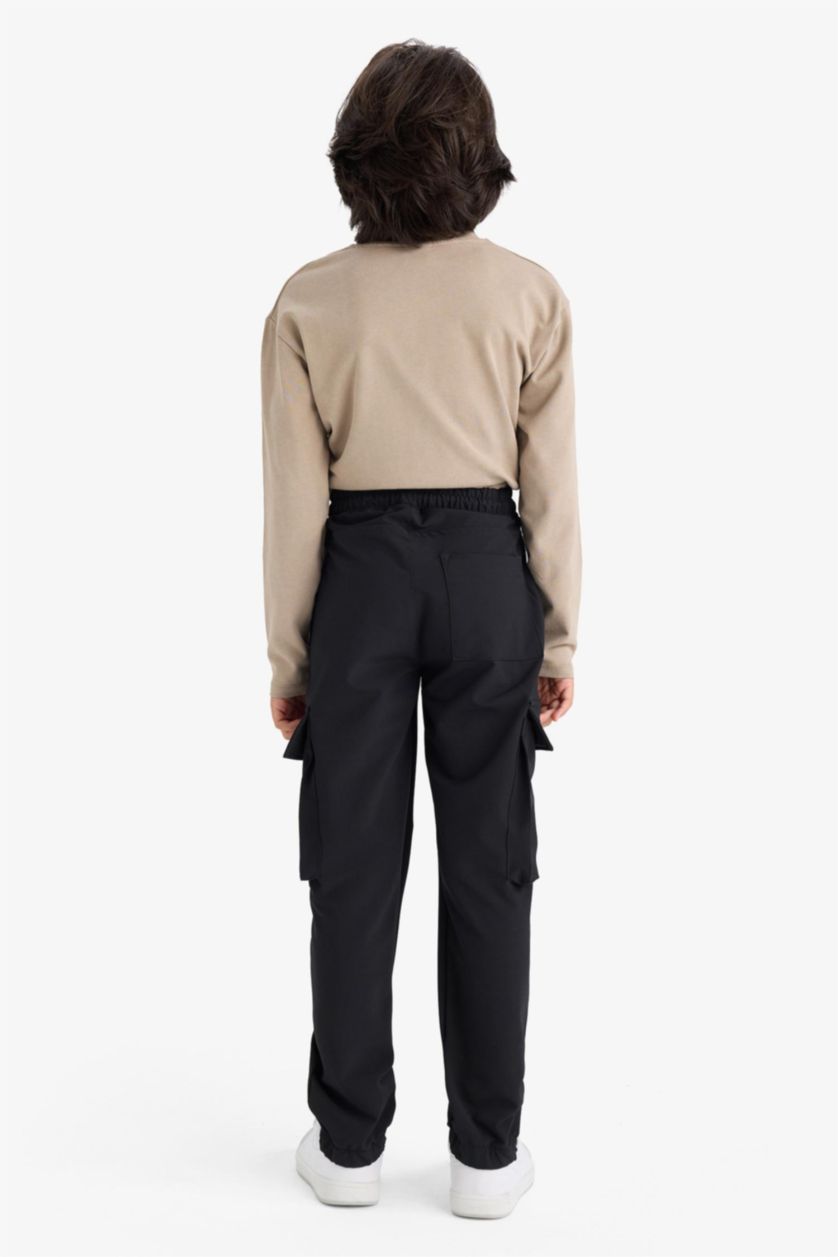 Erkek Çocuk - Genç Erkek Siyah Jogger Fit Kargo Paraşüt Pantolon Erkek Çocuk