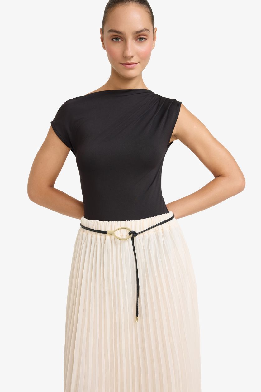 WOMAN Black One Shoulder Bodysuit