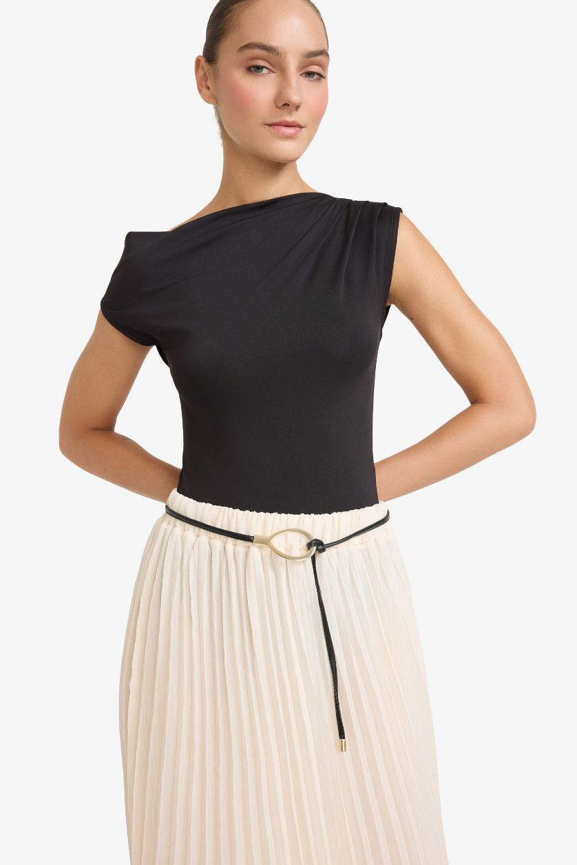 WOMAN Black One Shoulder Bodysuit