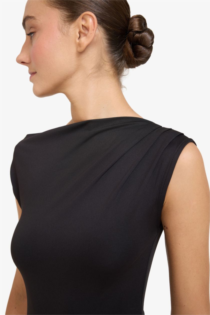 WOMAN Black One Shoulder Bodysuit