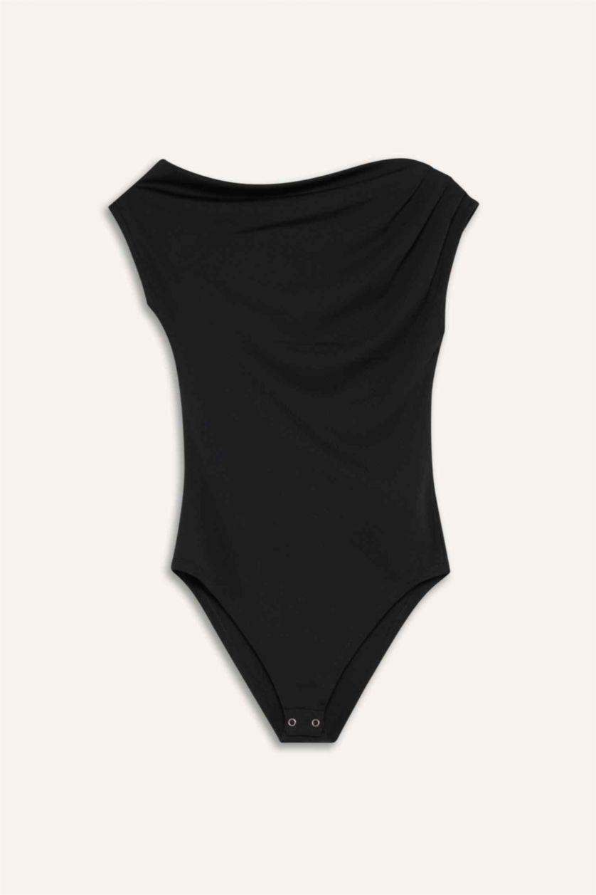 WOMAN Black One Shoulder Bodysuit