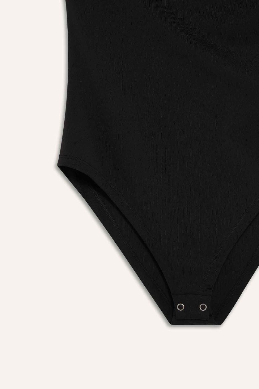 WOMAN Black One Shoulder Bodysuit