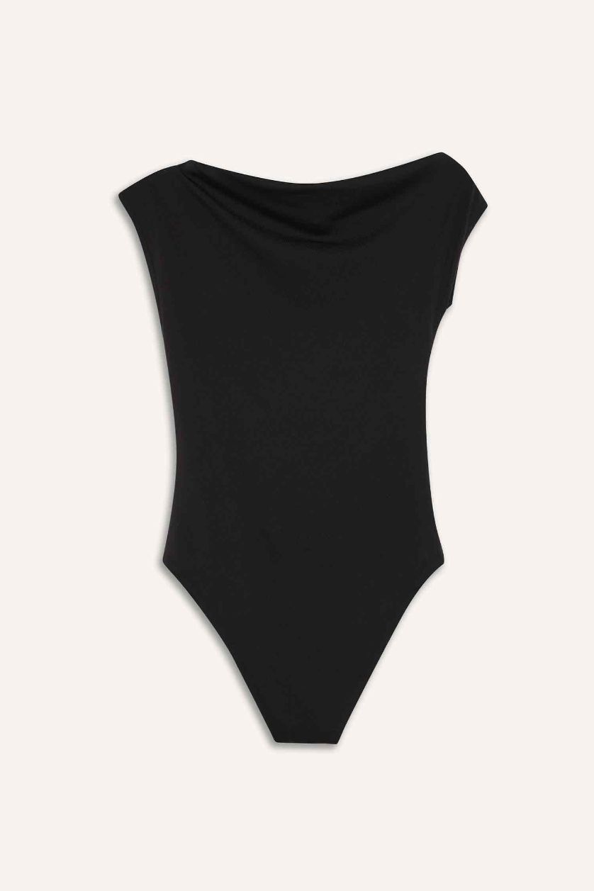 WOMAN Black One Shoulder Bodysuit