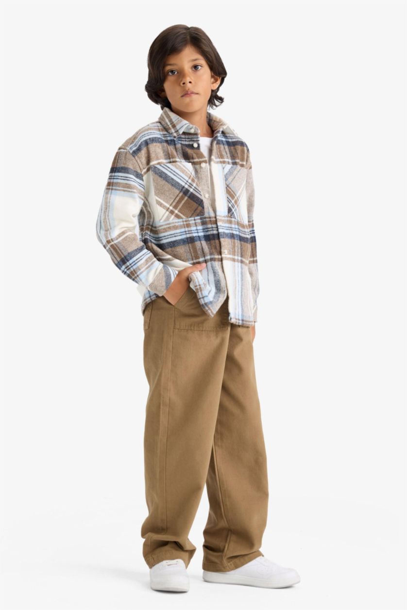 Erkek Çocuk - Genç Erkek Meşe Yeşili Loose Fit Standart Paça Gabardin Pantolon Erkek Çocuk