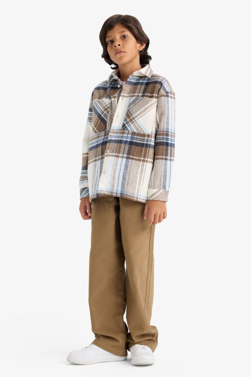 Erkek Çocuk - Genç Erkek Meşe Yeşili Loose Fit Standart Paça Gabardin Pantolon Erkek Çocuk